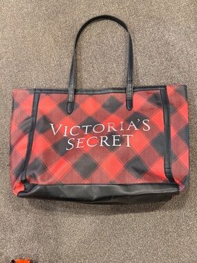 Victoria's Secret Red and Black Buffalo Plaid Tote